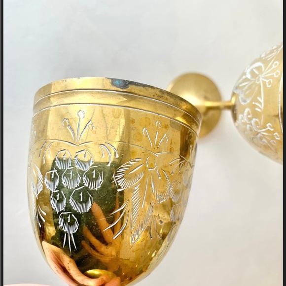 Vintage Engraved Brass Wine Glasses - Picture 2 of 4
